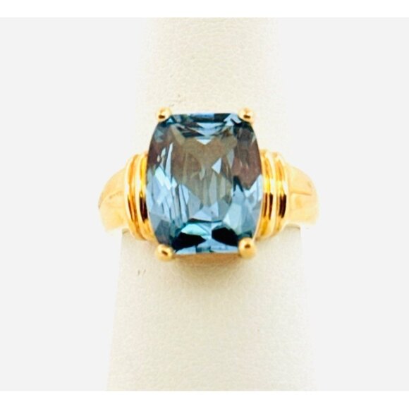 Estate Gold Plated Sterling Silver Blue Topaz Ring Size 5, 925, 5.7g Stunning - Picture 1 of 10